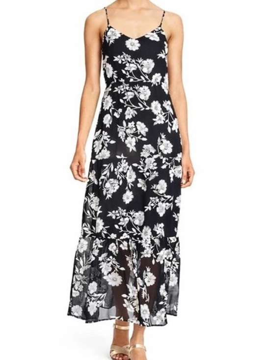 J. Crew Dresses & Skirts - J.Crew Mercantile Black White Floral Midi Dress Size 6 Sleeveless Tiered Cami